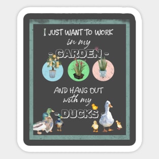 I Just Want To Work In My Garden And Hang Out With My Ducks Sticker